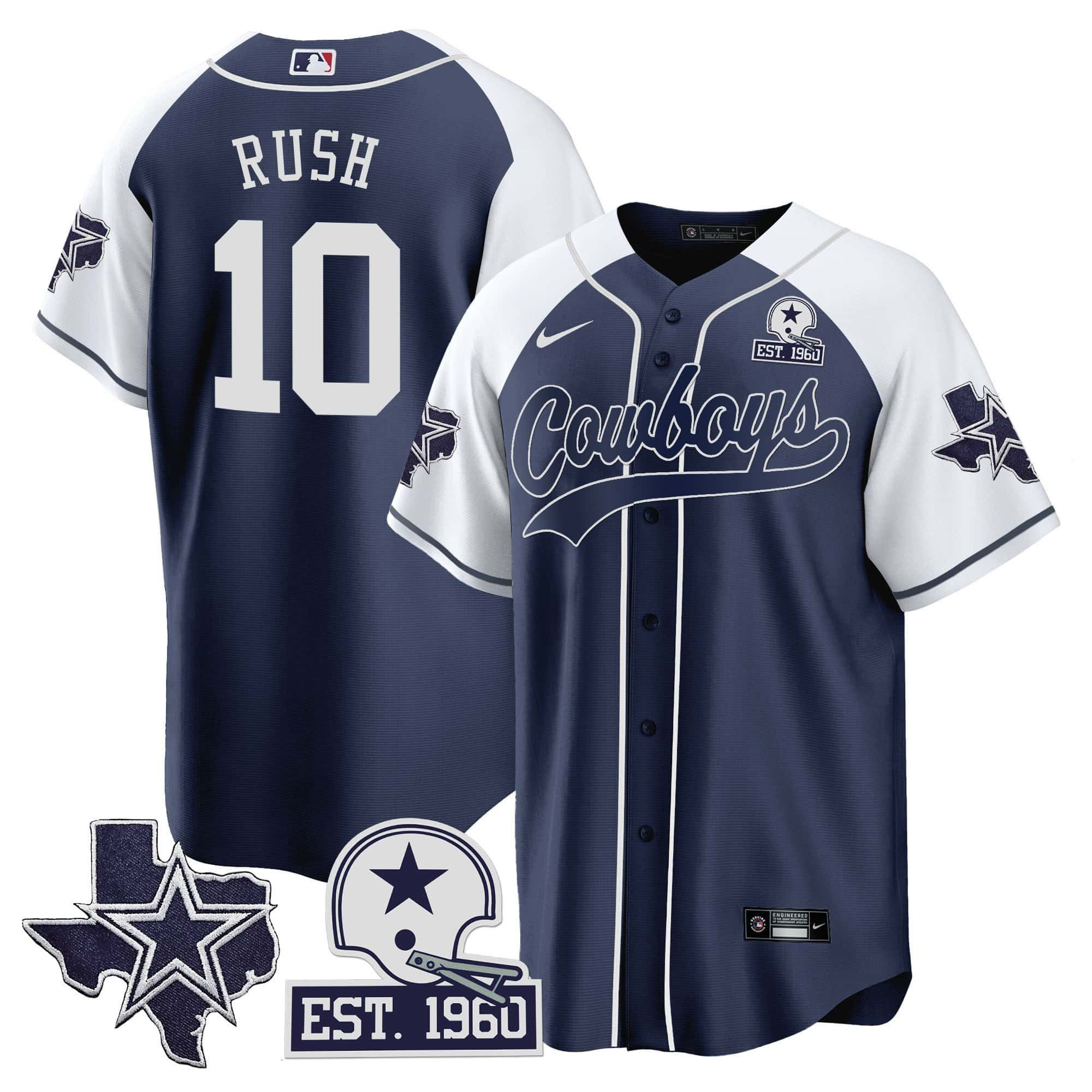 Men Dallas Cowboys #10 Rush Dark blue 2024 Nike Patch Baseball NFL Jersey style 1
